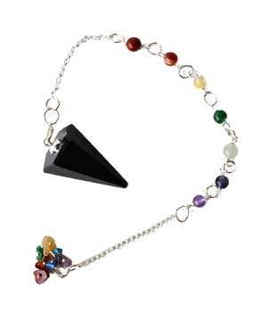 (image for) Tourmaline, Black 7 Chakra 6 sided pendulum