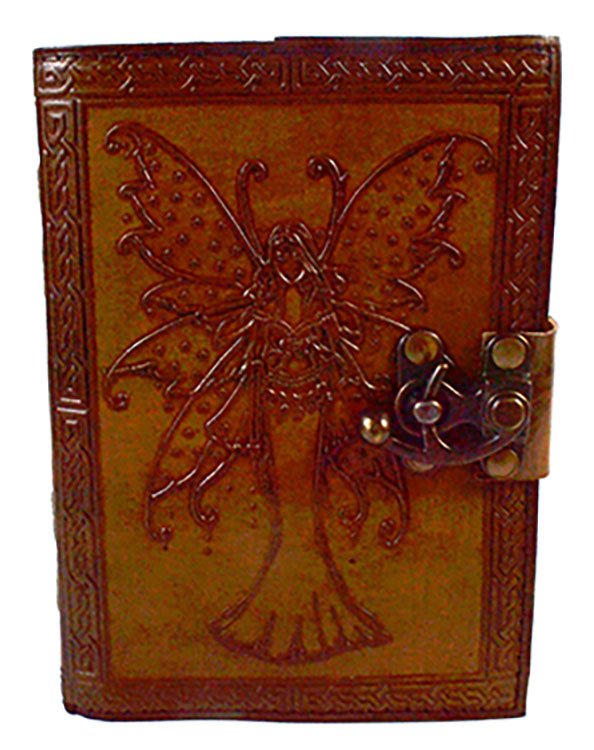 (image for) Fairy Journal with Spotted Wings aged looking paper leather w/ latch