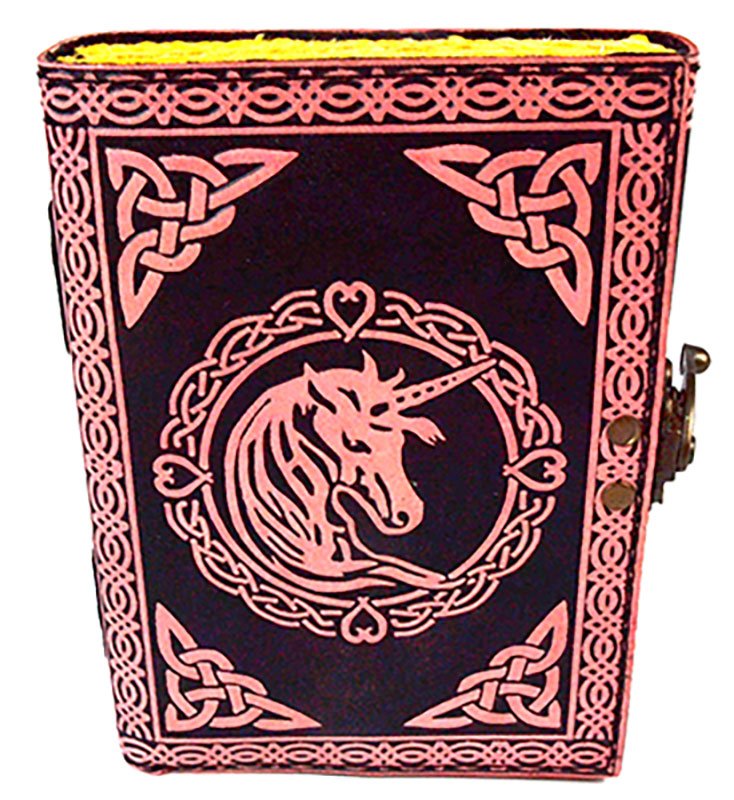 (image for) Pink Unicorn Journal aged looking paper leather w/ latch